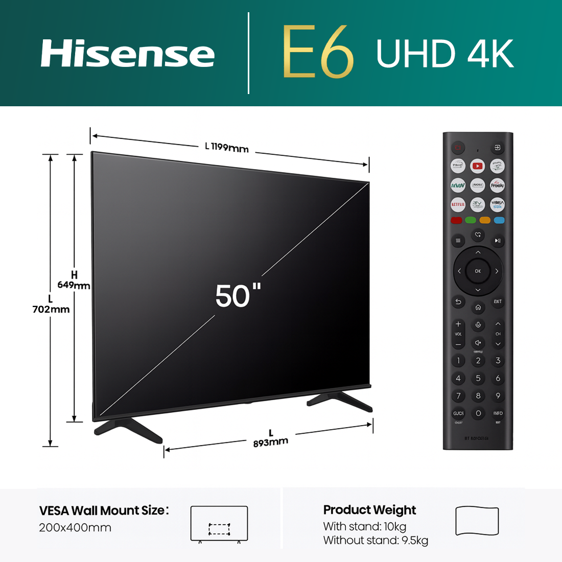Hisense 50" 4K Ultra HD Smart TV (2025 Model) – AI TV with Freely, Disney+, YouTube & Netflix