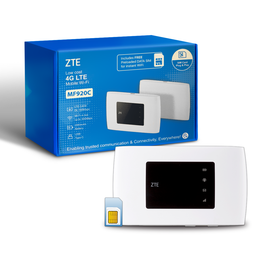 ZTE MF920C low cost 4G Travel WiFi x FREE SMARTY Sim