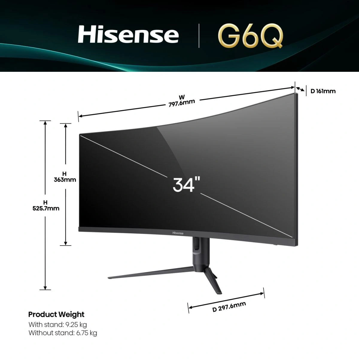 Hisense 34" 34G6QUK Curved Gaming Monitor | WQHD 240Hz, 1ms MRPT, Built-in Speaker – 34G6QUK