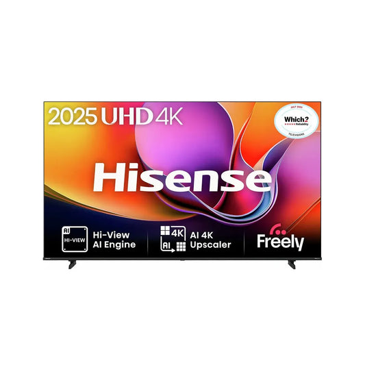 Hisense 85 inch A6Q LED 4K Ultra HD Smart TV front view showing vibrant display and Freely branding.
