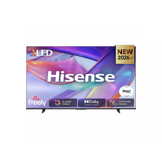 Hisense Hi-QLED 4K Smart TV 2026 model featuring Dolby Vision Atmos, AI 4K Upscaler and AI Smooth Motion technology.