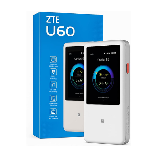 ZTE U60 5G Mobile WiFi7 Hotspot, 5000mAh Battery, 3.5” Easyuse Touchscreen - eFones.com