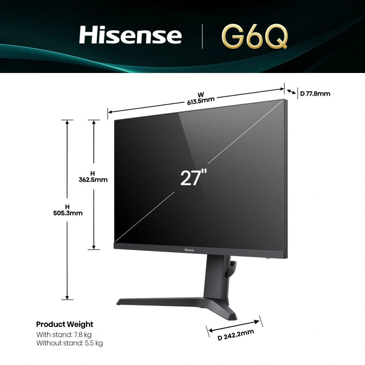 Hisense 27" 27G6QUK Gaming Monitor | QHD 300Hz, 1ms GTG, FreeSync Premium – 27G6QUK