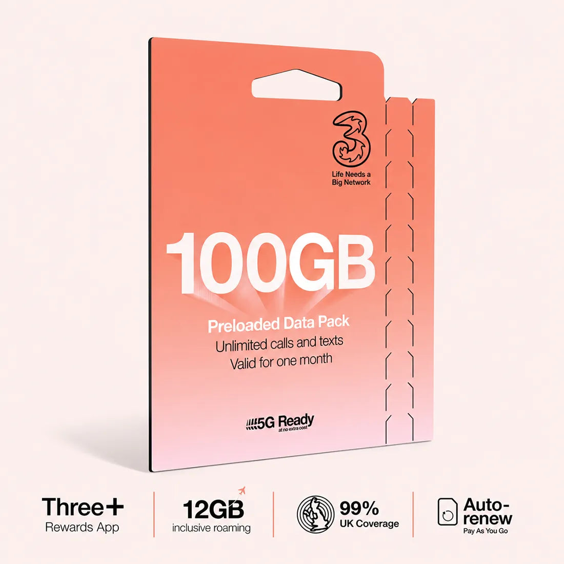 Three Mobile PAYG Voice SIM Pack | 100GB | £15