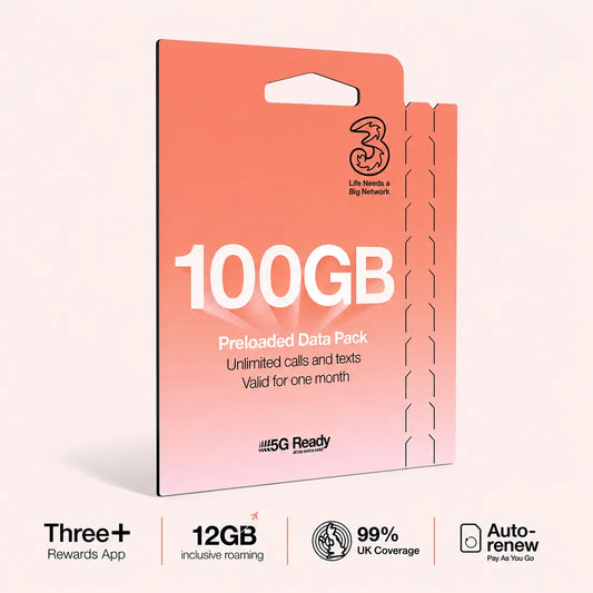 Three Mobile PAYG Voice SIM Pack | 100GB | £15