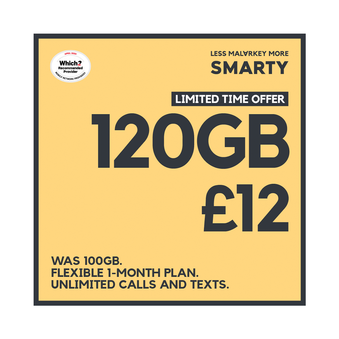 SMARTY SIM - 120GB for £12 Per Month