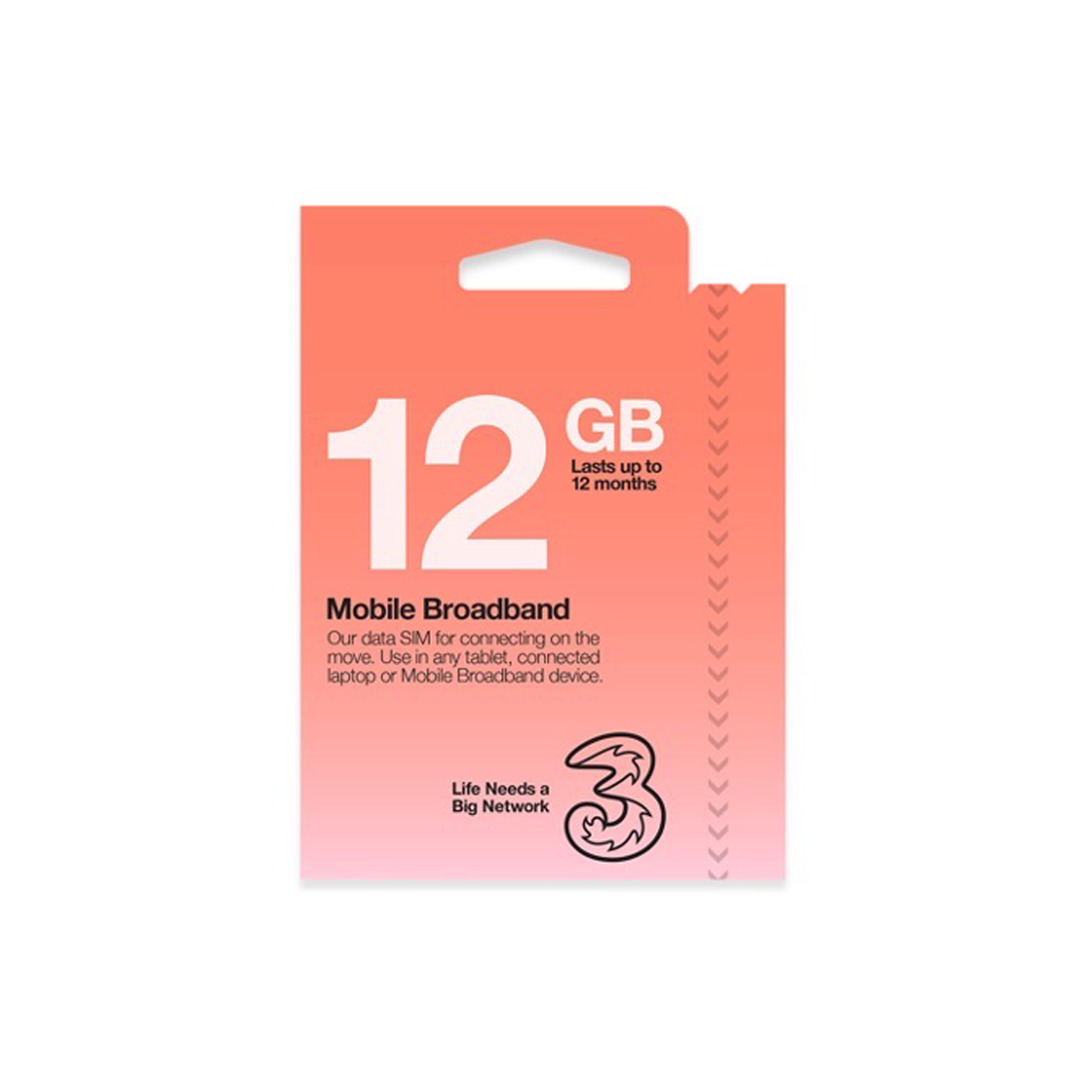 Three Mobile Pay As You Go Mobile Broadband 12 GB data SIM