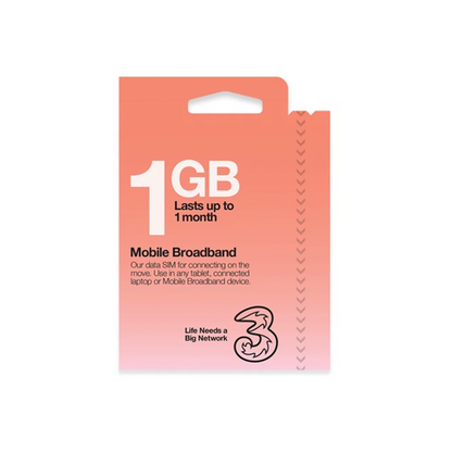 Three Mobile Pay As You Go Mobile Broadband 1 GB data SIM