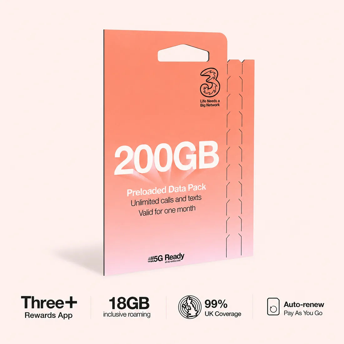 Three Mobile PAYG Voice SIM Pack | 200GB | £20