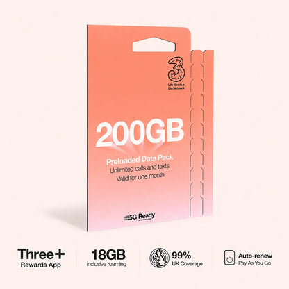 Three Mobile PAYG Voice SIM Pack | 200GB | £20