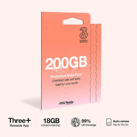 Three Mobile PAYG Voice SIM Pack | 200GB | £20