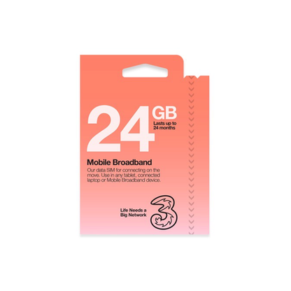 Three Mobile Pay As You Go Mobile Broadband 24 GB data SIM