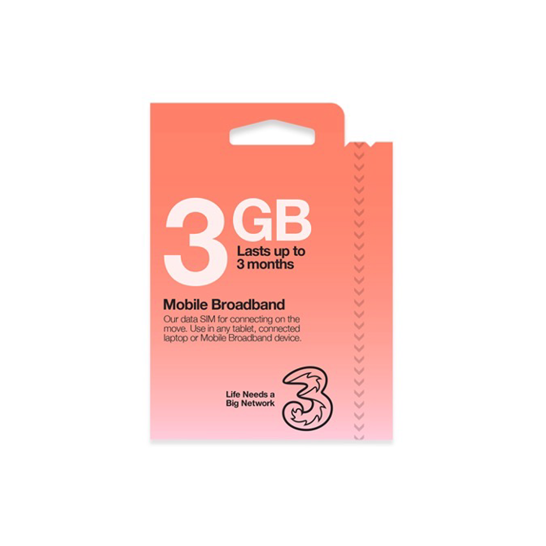 Three Mobile Pay As You Go Mobile Broadband 3 GB data SIM