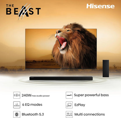 Hisense HS2100 2.1 Channel Soundbar | 240W, Dolby Audio, DTS Virtual:X, Wireless Subwoofer