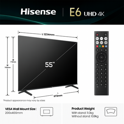 Hisense 55" 4K Ultra HD Smart TV (2025 Model) – UHD Display with Freely TV