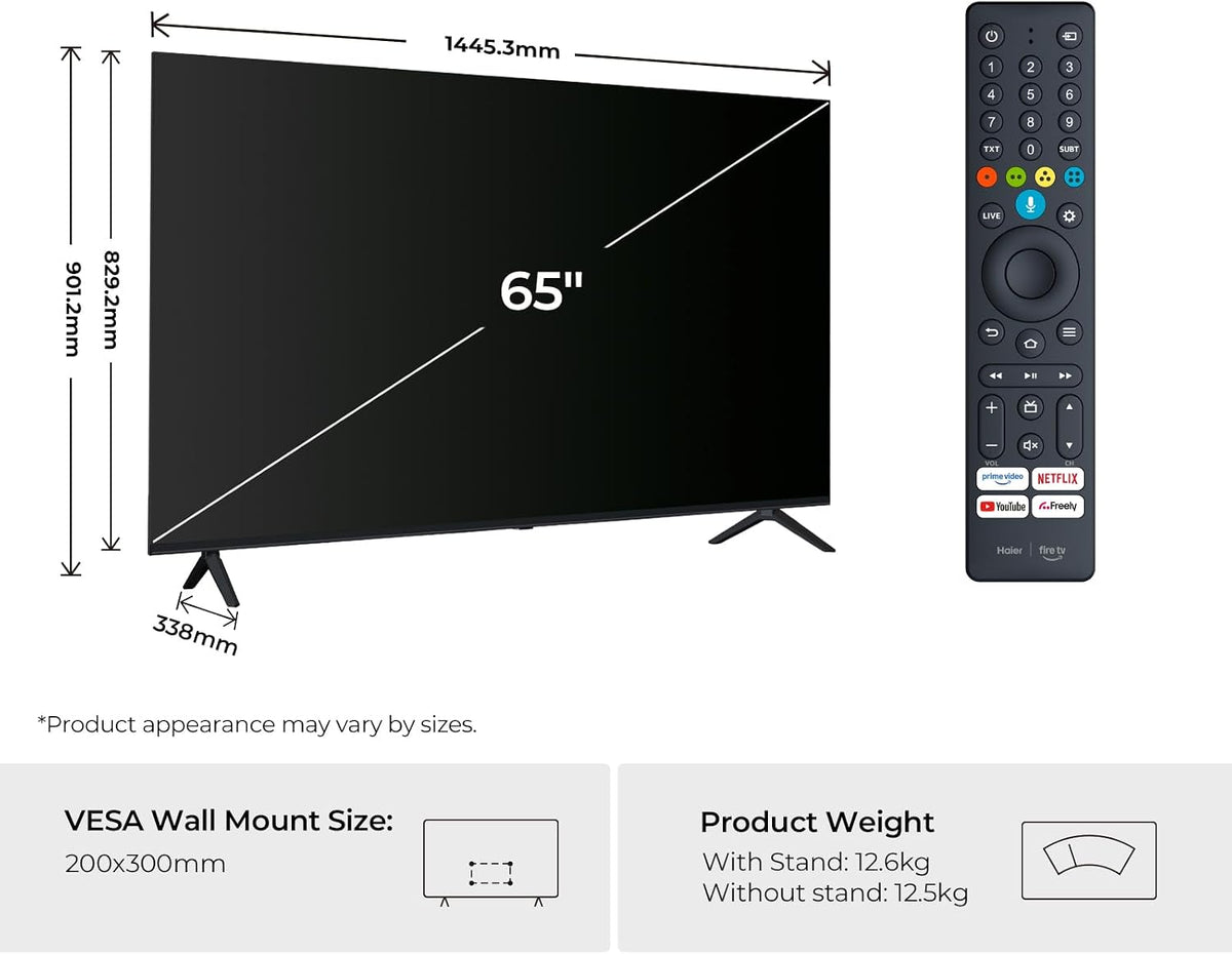Haier 65" S80GUF QLED Smart TV, 4K UHD, Fire TV, Freely, Dolby Audio, Gaming Accelerator, HDMI 2.1, 2025 Model