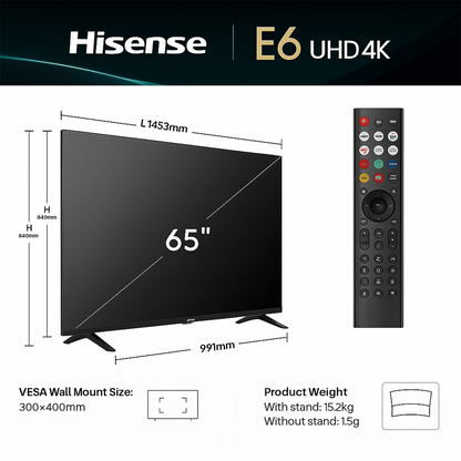 Hisense 65" 4K Ultra HD Smart TV (2025 Model) – UHD Display with Freely TV