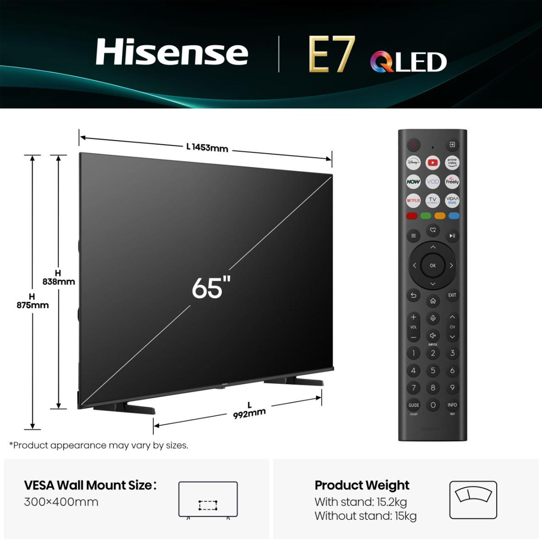 HISENSE E7Q 65" QLED 4K Smart AI TV with Freely - 65E7QTUK