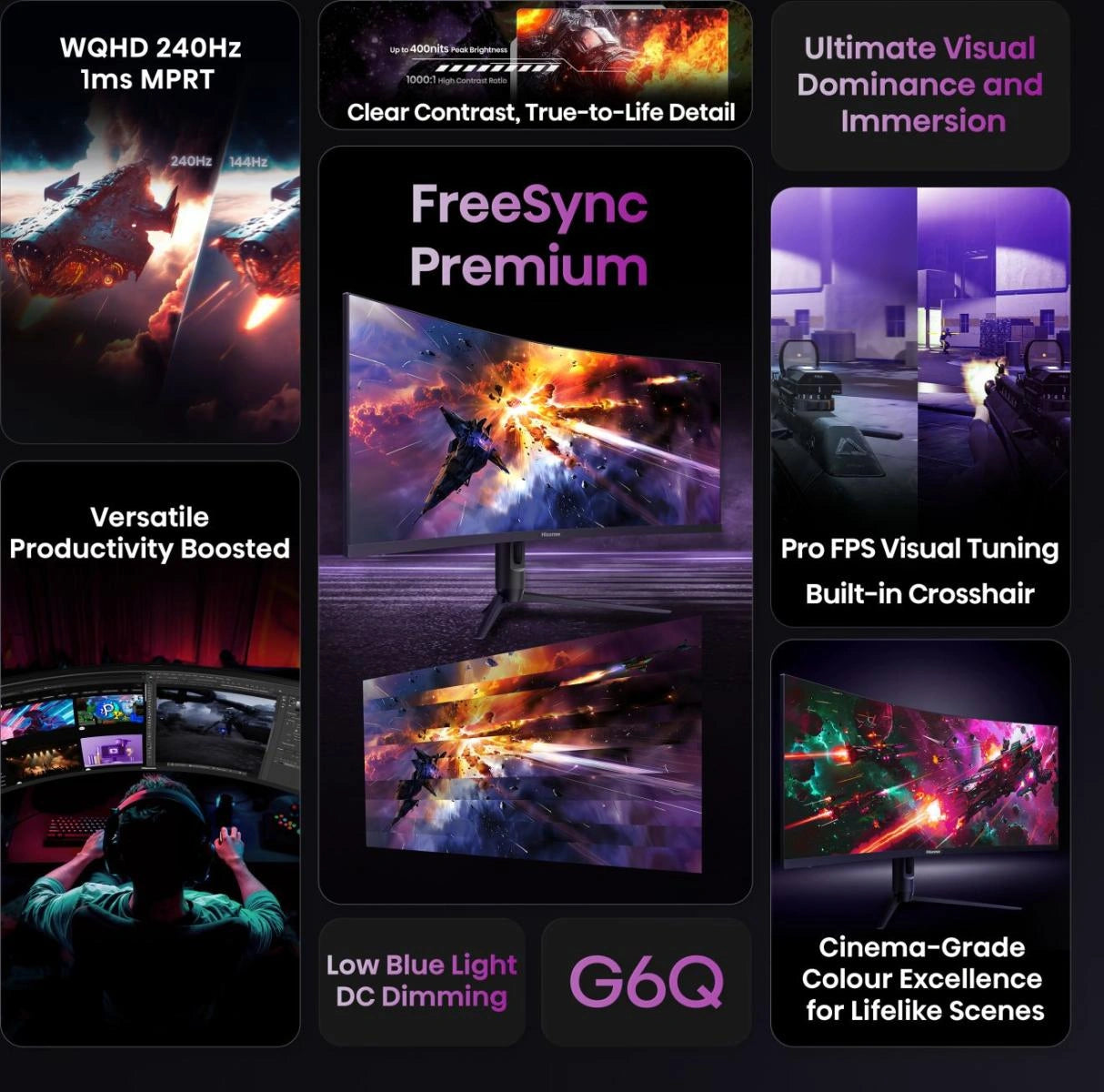 Hisense 34" 34G6QUK Curved Gaming Monitor | WQHD 240Hz, 1ms MRPT, Built-in Speaker – 34G6QUK