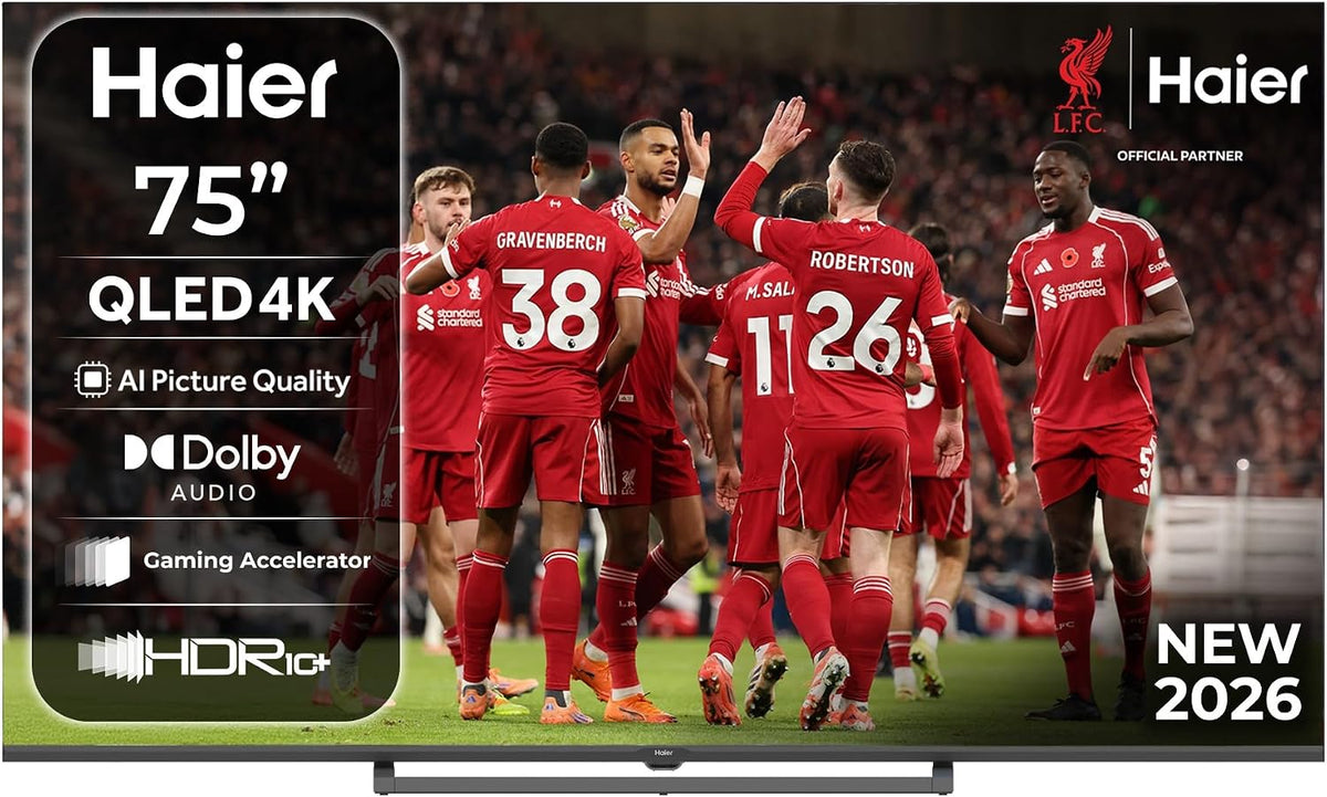 Haier 75" QLED S80GUF Fire TV, Dolby Audio, AI Picture Quality, Gaming Accelerator, HDR10+, Bluetooth 5.0, USB 2.0, HDMI 2.1 x 2