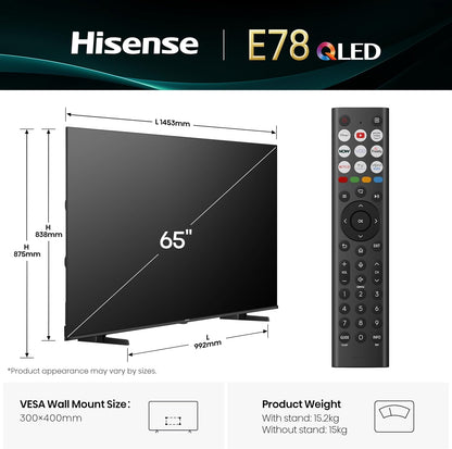 Hisense 65" E7Q Hi-QLED 4K Ultra HD Smart TV – 65E78QTUK