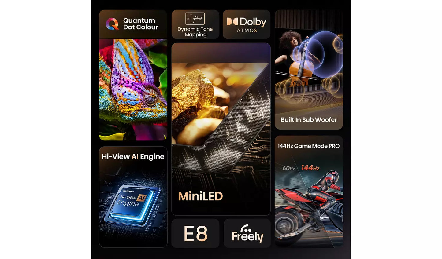 Hisense 55" E8Q Mini-LED 4K Ultra HD 144Hz Smart TV – 55E8QTUK