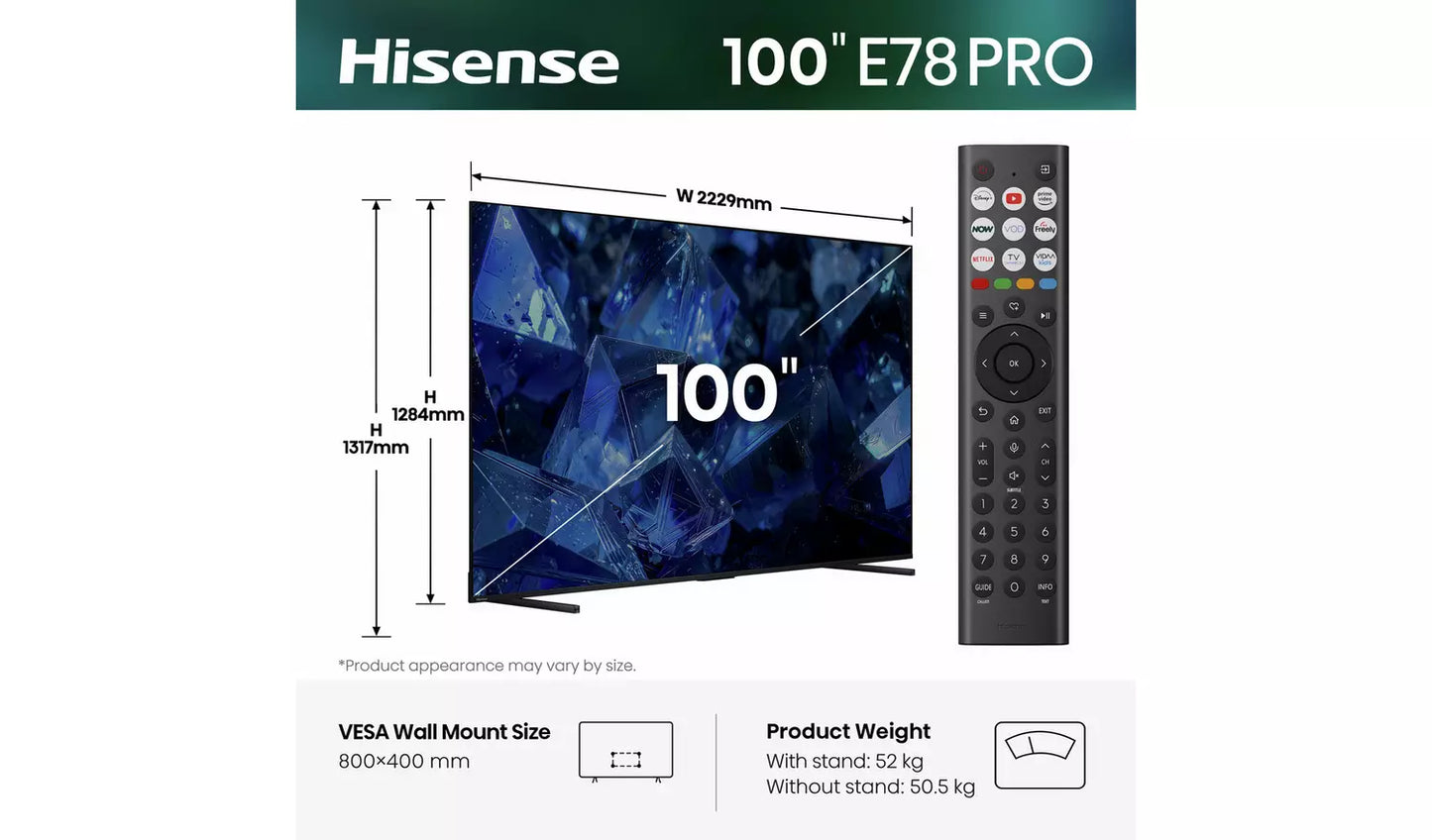 Hisense 2026 100" E78STUK PRO Hi-QLED 4K Ultra HD 144Hz Smart TV – 100E78STUK PRO