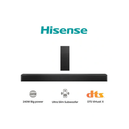 Hisense HS2100 2.1 Channel Soundbar | 240W, Dolby Audio, DTS Virtual:X, Wireless Subwoofer