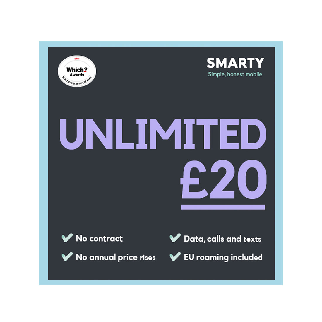 SMARTY SIM - Unlimited for £20 Per Month