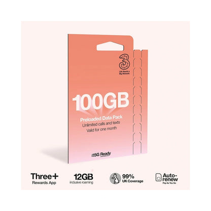Three Mobile PAYG Voice SIM Pack | 100GB | £15