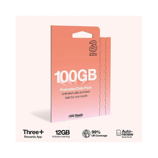 Three Mobile PAYG Voice SIM Pack | 100GB | £15