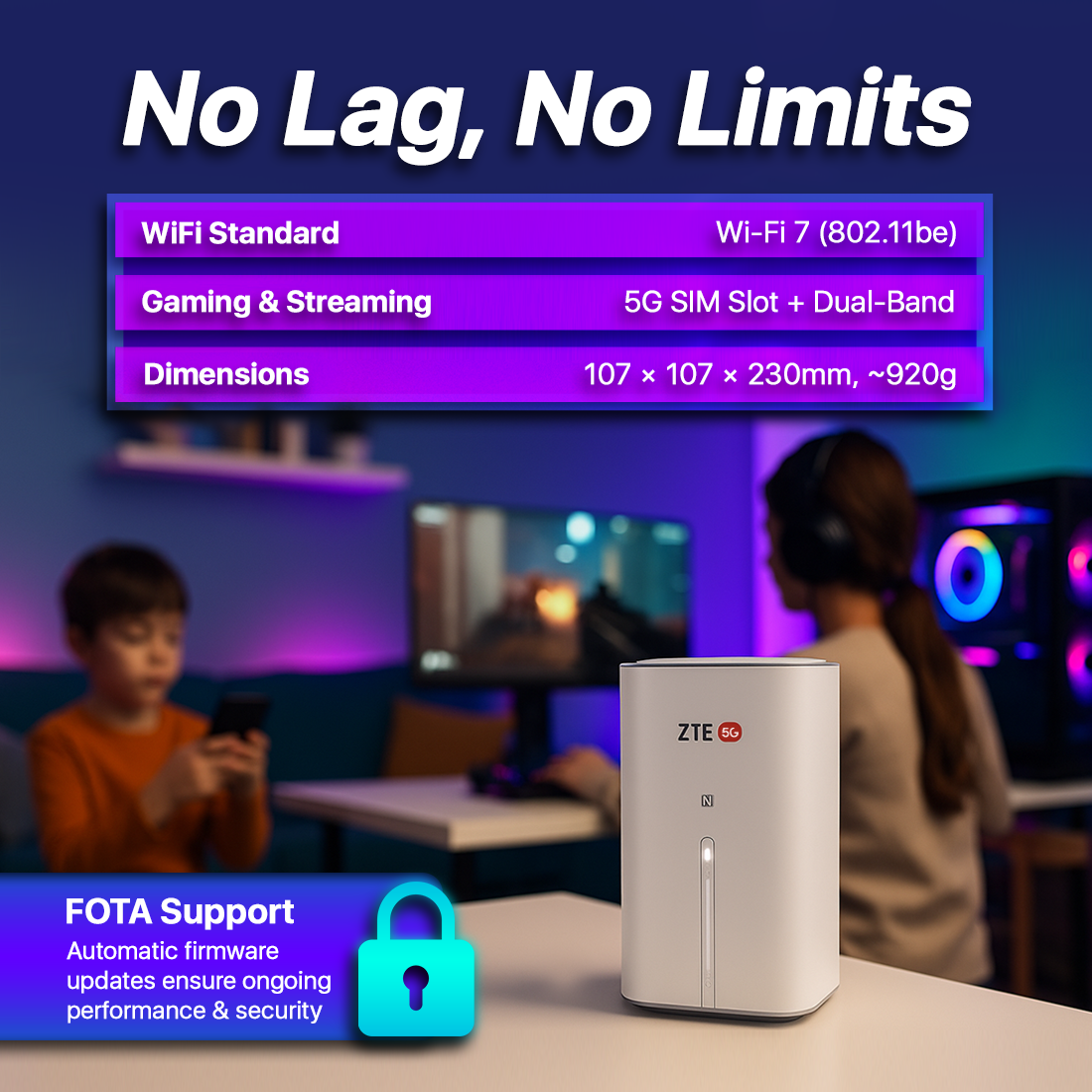 ZTE G5 WiFi 7 5G Router, 3600 Mbps Ultra Fast Home & Office Internet