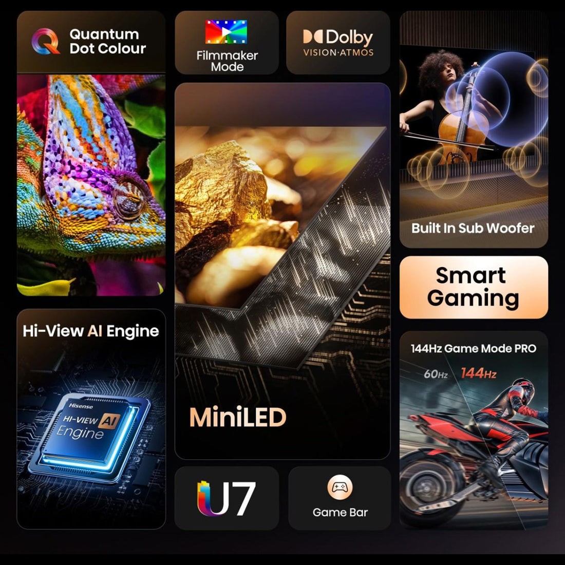 Hisense 75" U7Q ULED MiniLED Smart TV 4K 144 Hz (75U7QTUK)