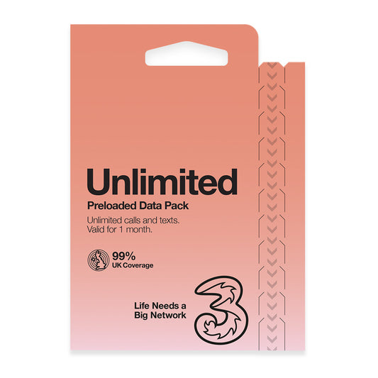 Three Mobile PAYG Voice SIM Pack - Unlimited - £35