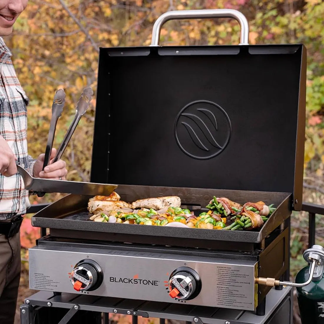 Blackstone 22 Inch Tabletop Gas Griddle with Hood Open