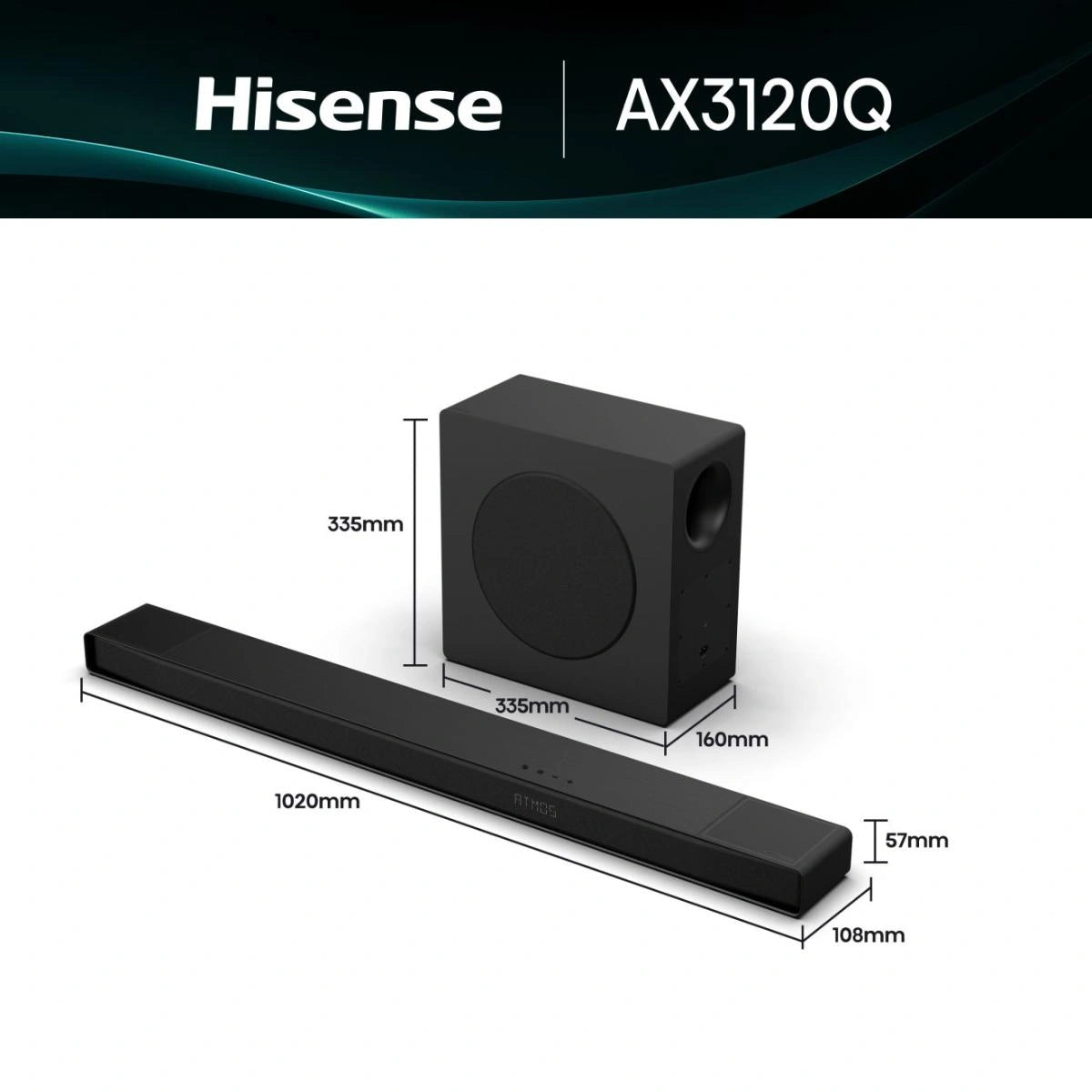 Hisense AX3120Q Dolby Atmos Soundbar | 3.1.2 Channel, 500W, Wireless Subwoofer & Rear Speakers