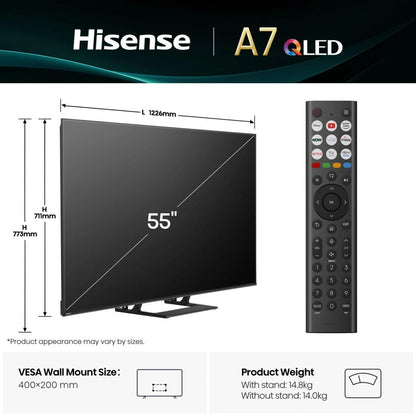 Hisense 55" A7Q QLED Smart TV | 4K UHD, Dolby Vision, Freely, VIDAA – 55A7QTUK