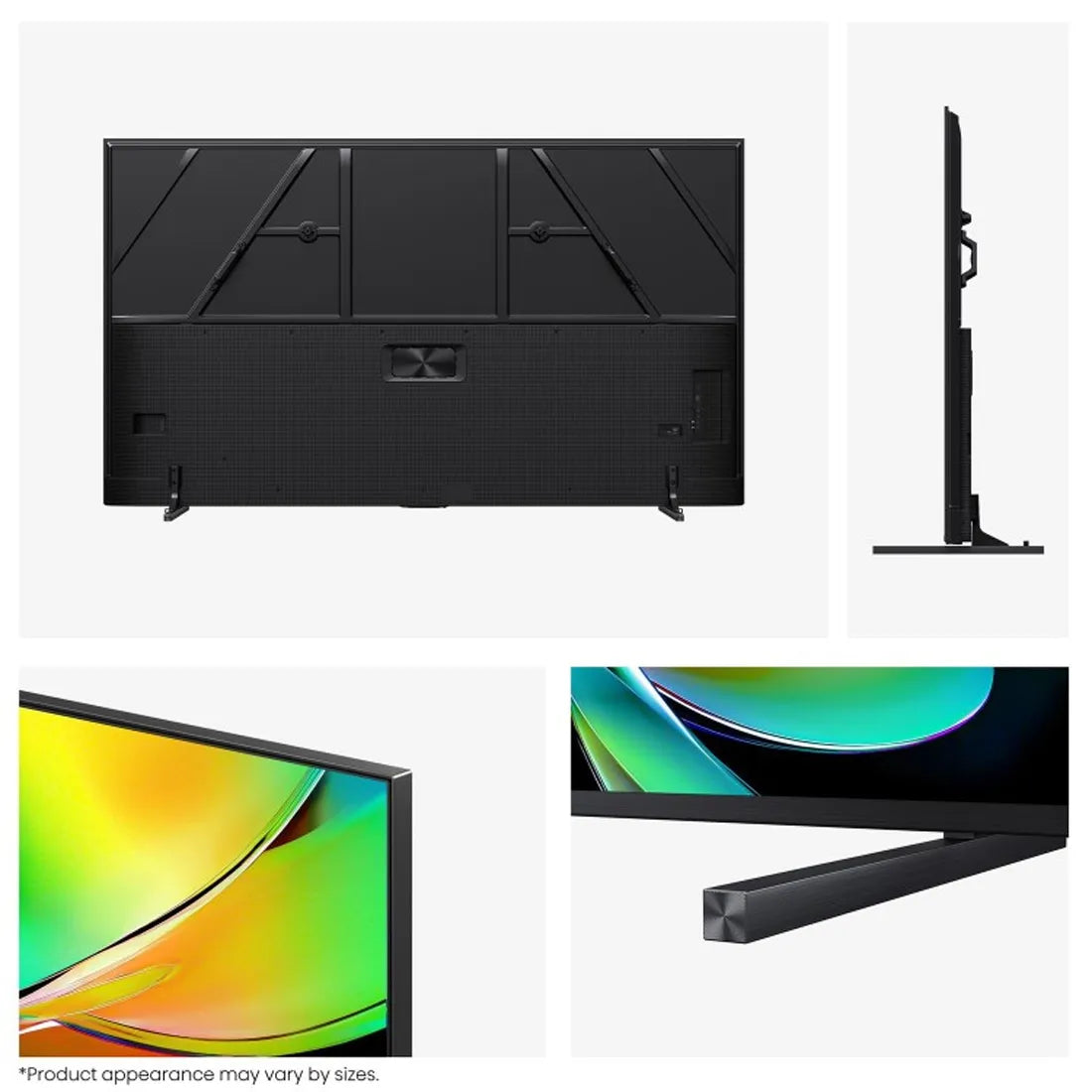 Rear and side views of the Hisense 100" E78Q PRO QLED Smart TV showing slim design and connectivity ports.