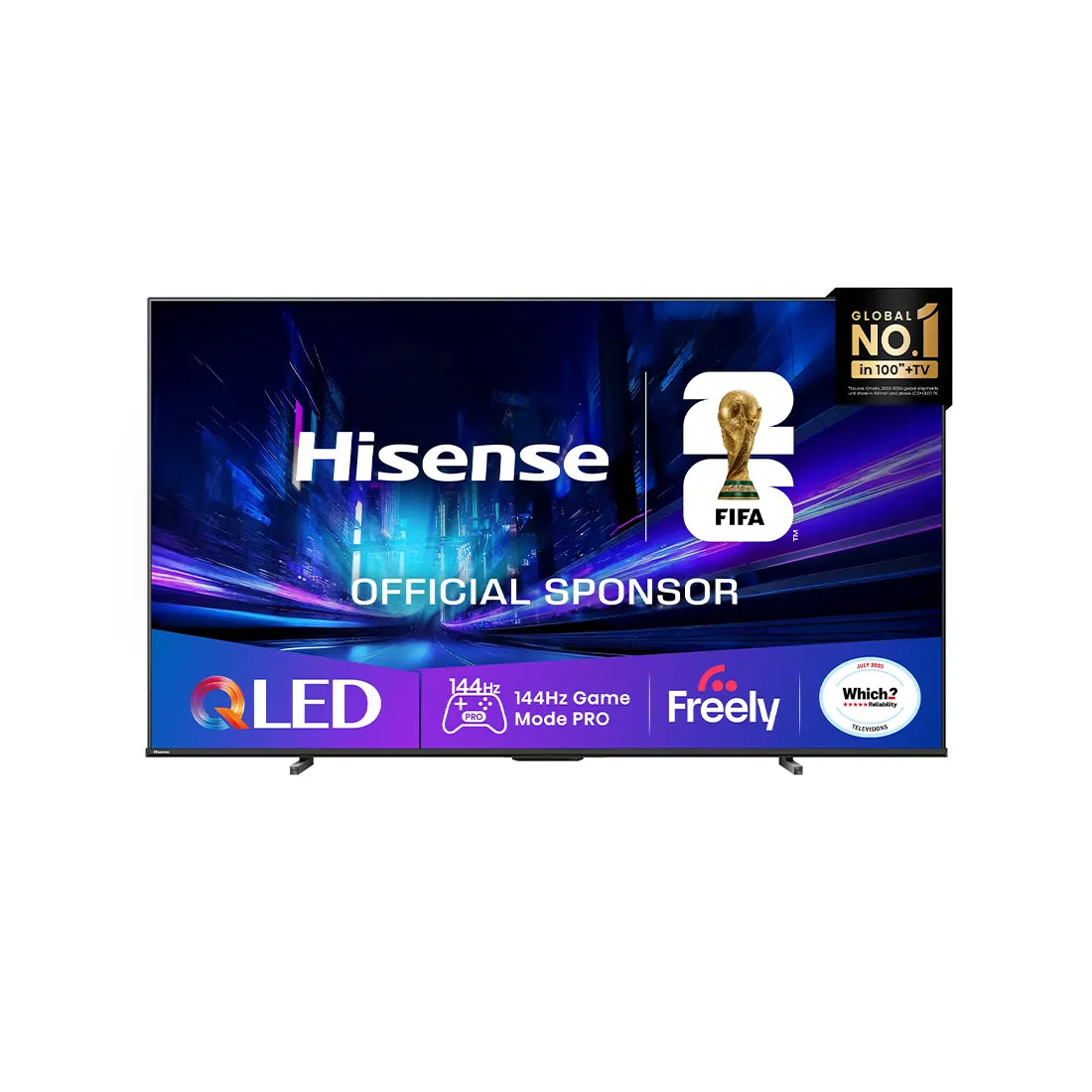 Hisense TV with FIFA sponsorship logo on a white background