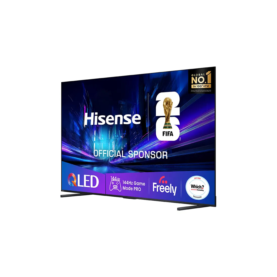 Hisense TV displaying FIFA sponsorship on a white background