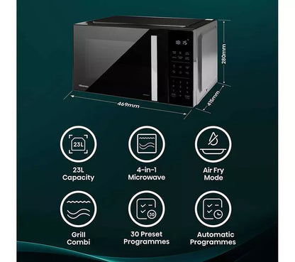 Hisense 23L 4-in-1 microwave with air fry, grill, 30 preset programmes and automatic cooking functions