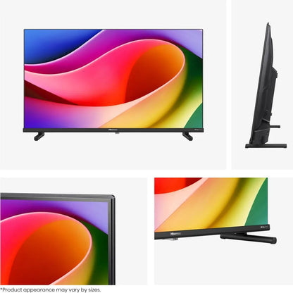 Multiple viewing angles of Hisense 32 inch A5Q QLED Smart TV showing front side and rear design