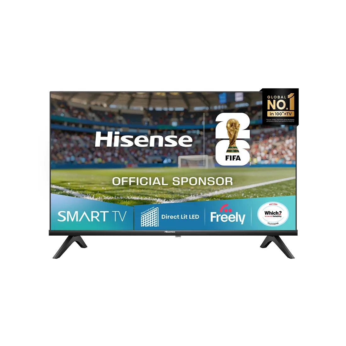 Hisense smart TV displaying FIFA branding on a white background
