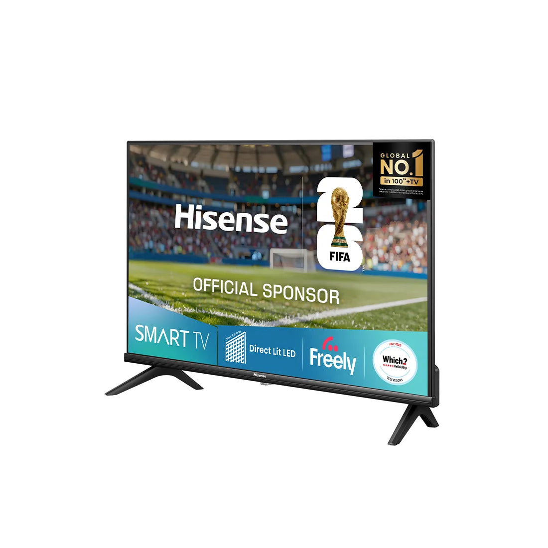 Hisense smart TV displaying FIFA World Cup branding on a white background