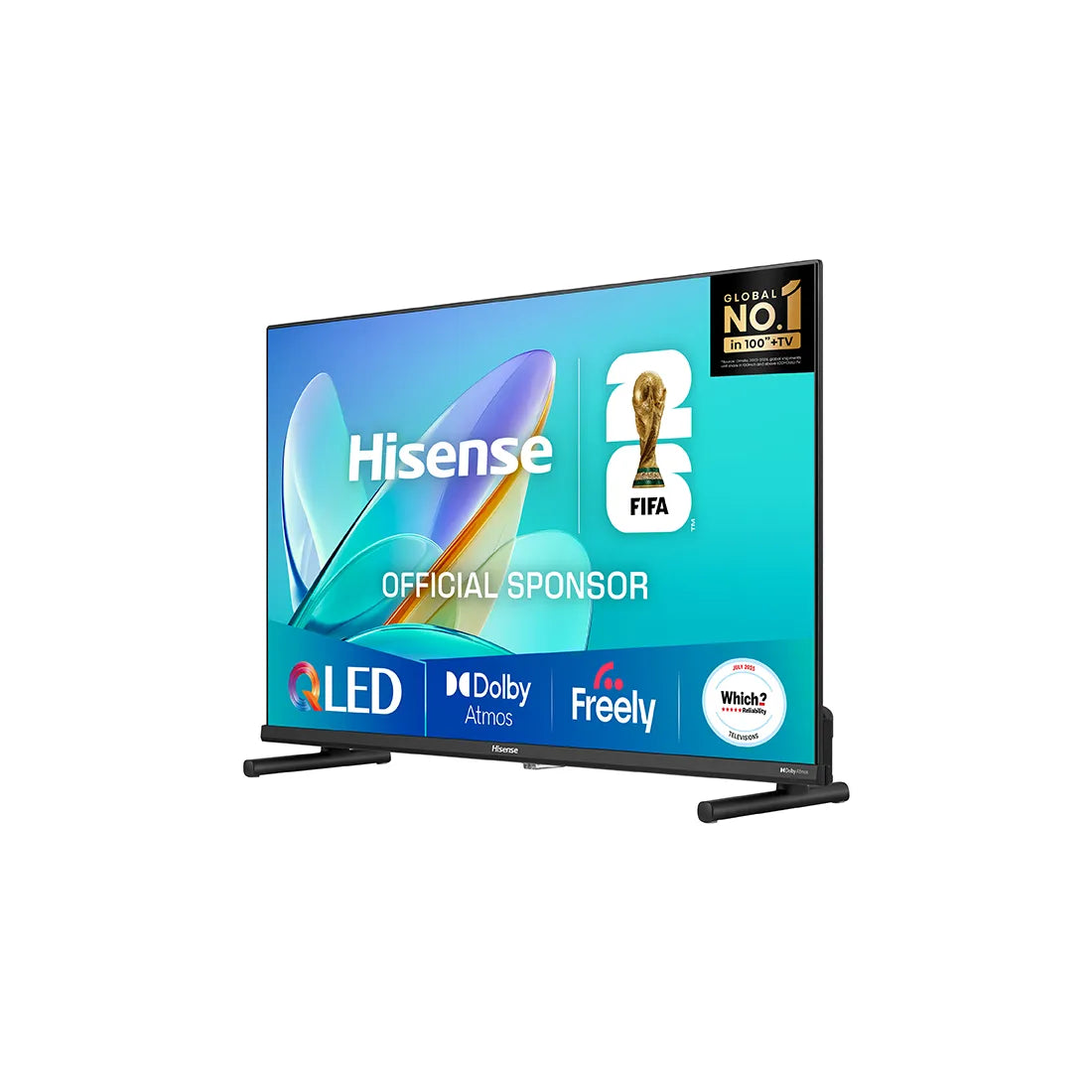 Hisense TV displaying multiple brand logos on a white background