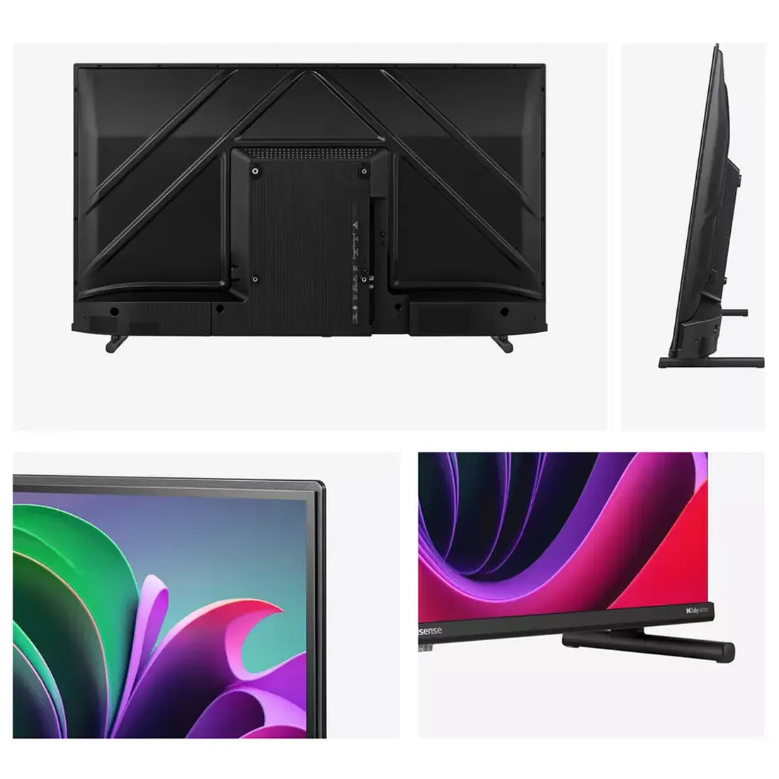 Rear and side profile of Hisense 40 inch E5 QLED Smart TV showing ports and stand