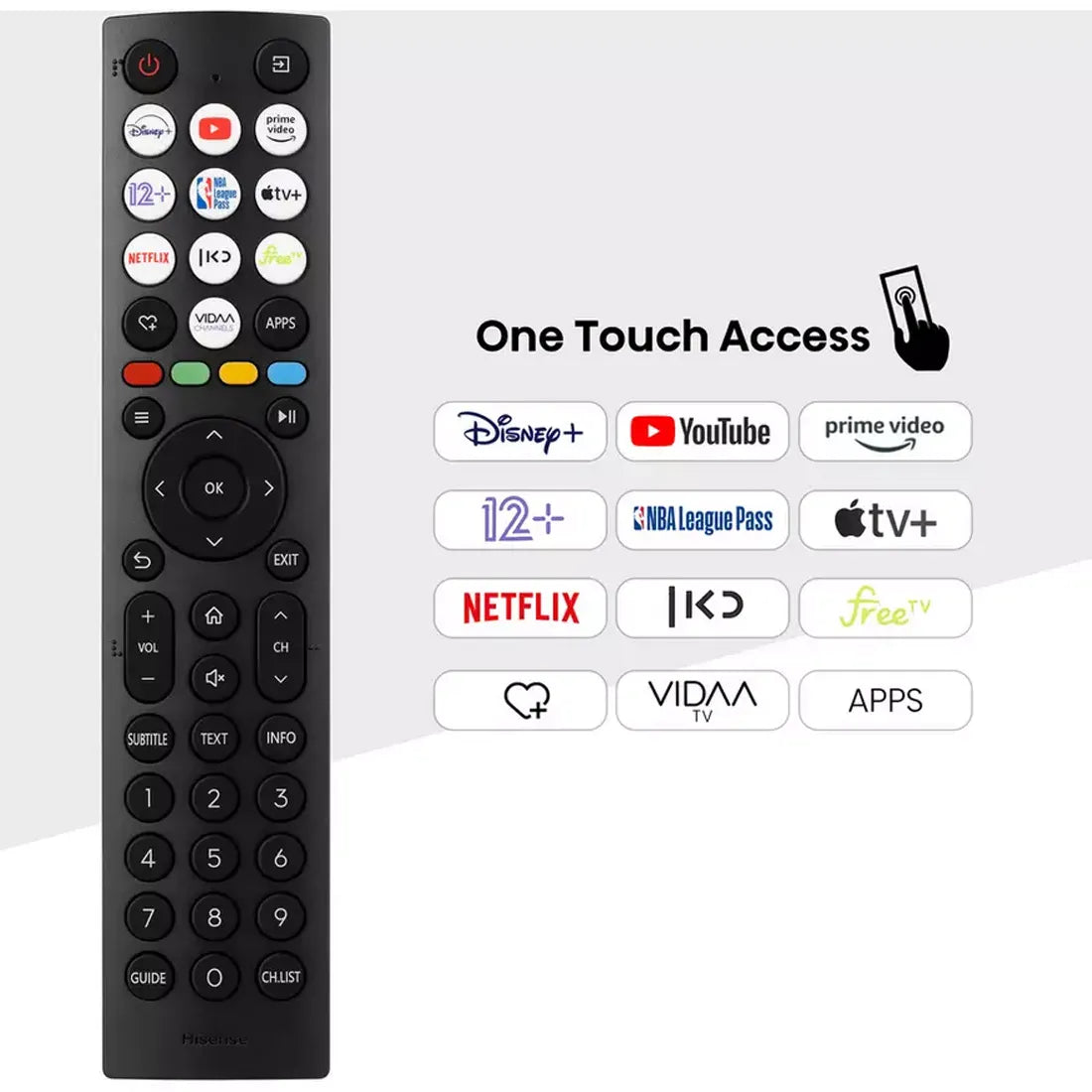 Remote control for Hisense 40 inch E5 QLED Smart TV with shortcut buttons