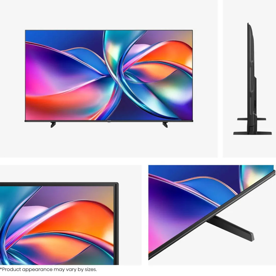 Multiple angle views of Hisense 43 inch E7Q QLED Smart TV design