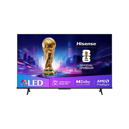 Hisense QLED TV displaying the World Cup trophy and branding on a white background