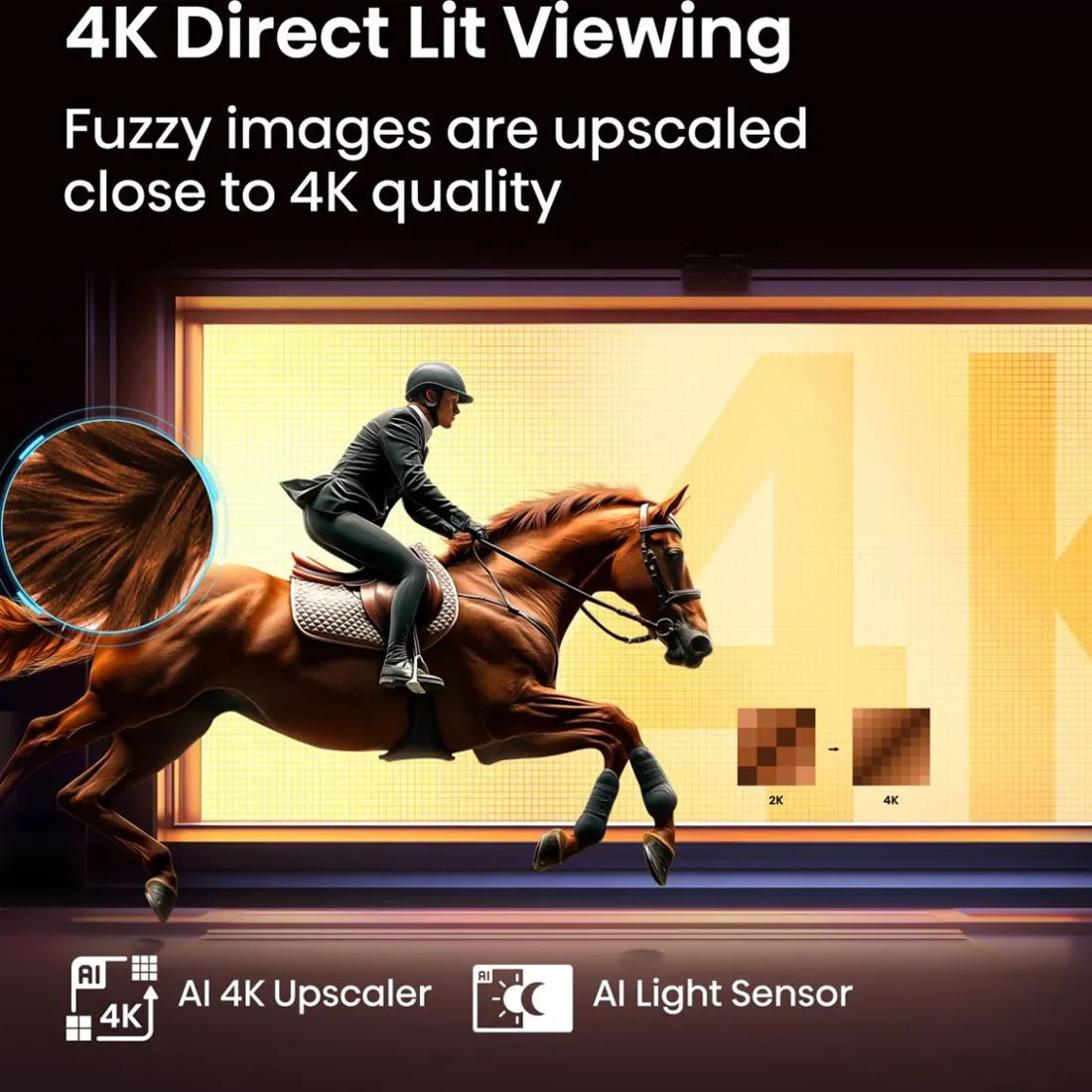 4K Direct Lit viewing feature showing enhanced picture clarity on Hisense E6Q Smart TV